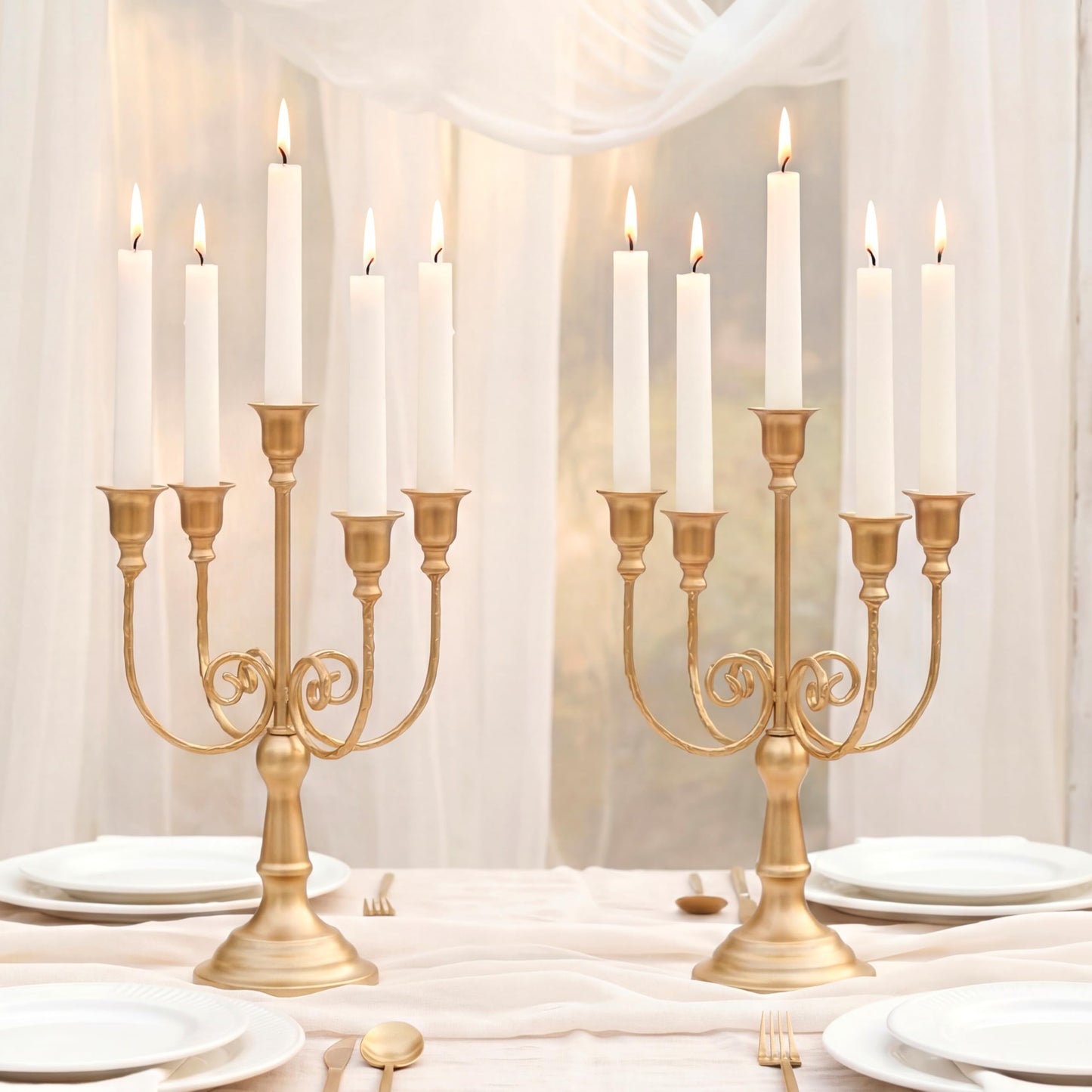 NUPTIO Gold Candelabras Candle Holder Set of 2 Metal Candelabra Centerpieces 5 Branches Candle Stick Stands Candleholder Fireplace Wedding Reception Antique Decorative Dinning Table Christmas