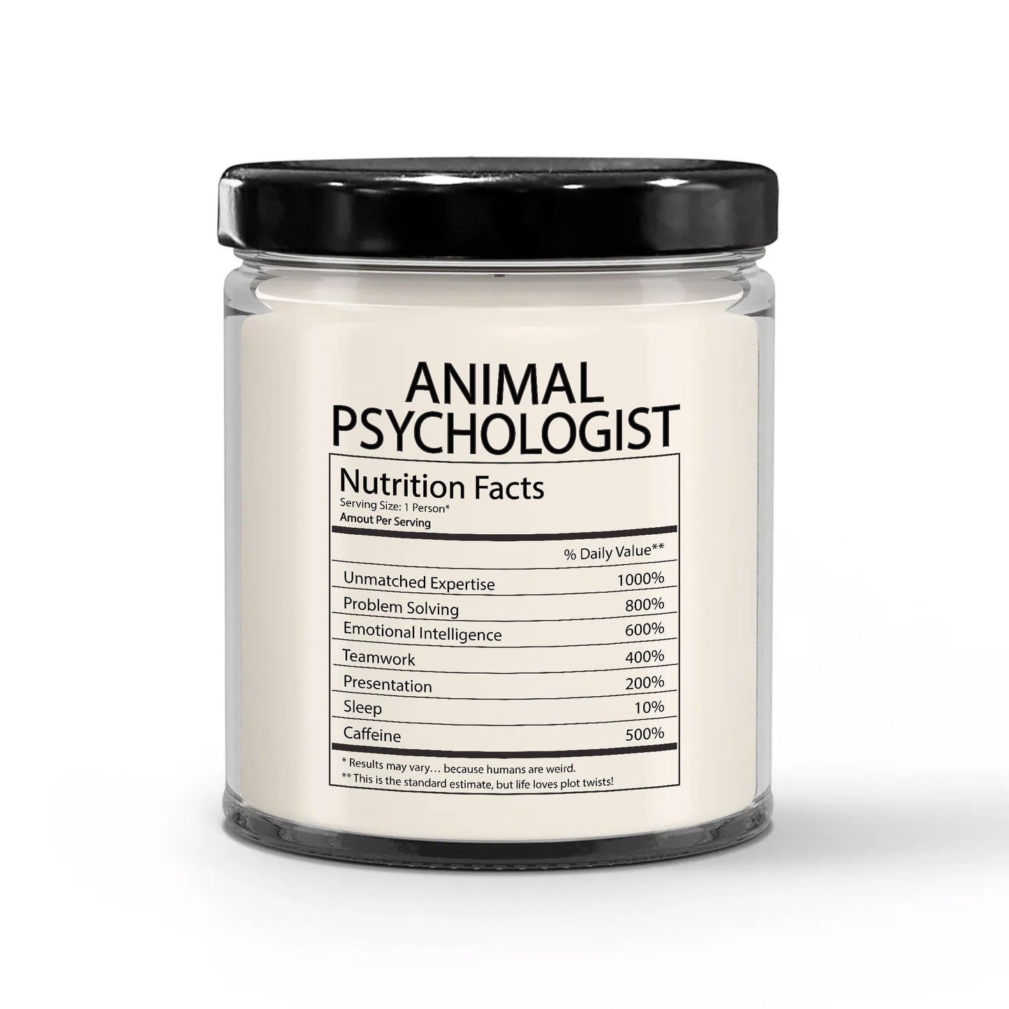 Funny Gifts for Animal Psychologist Nutrition Facts Label - Christmas Candle for Coworker Staff Employee Boss Manager - Thank You, Birthday - Vanilla Scented Soy Wax, 9oz