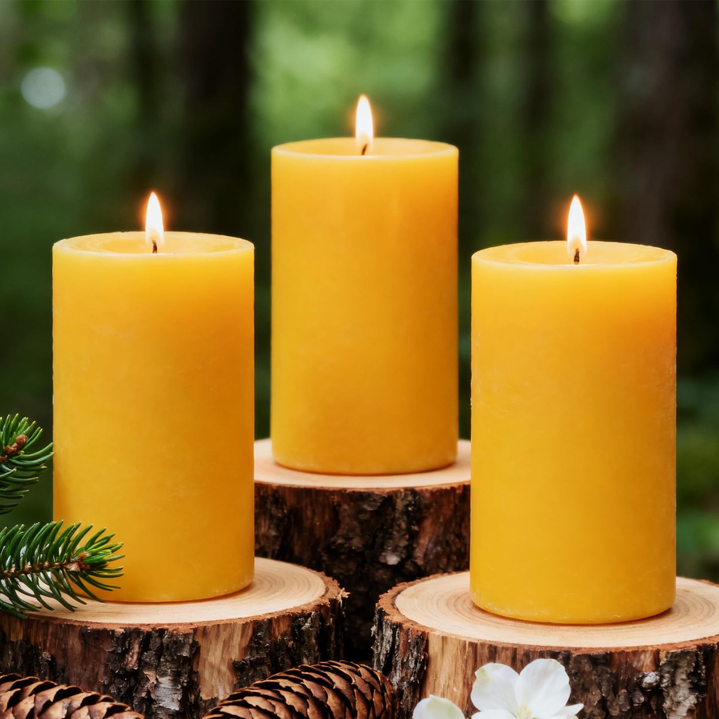 3 inch Thick Natural Yellow Beeswax Pillar Candles - 3 Pack - 100% Pure Bees Wax Candles 6 inch Tall, Long Burning, Unscented Smokeless & Dripless, for Emergency, Prayer, Home Decor, Relaxation