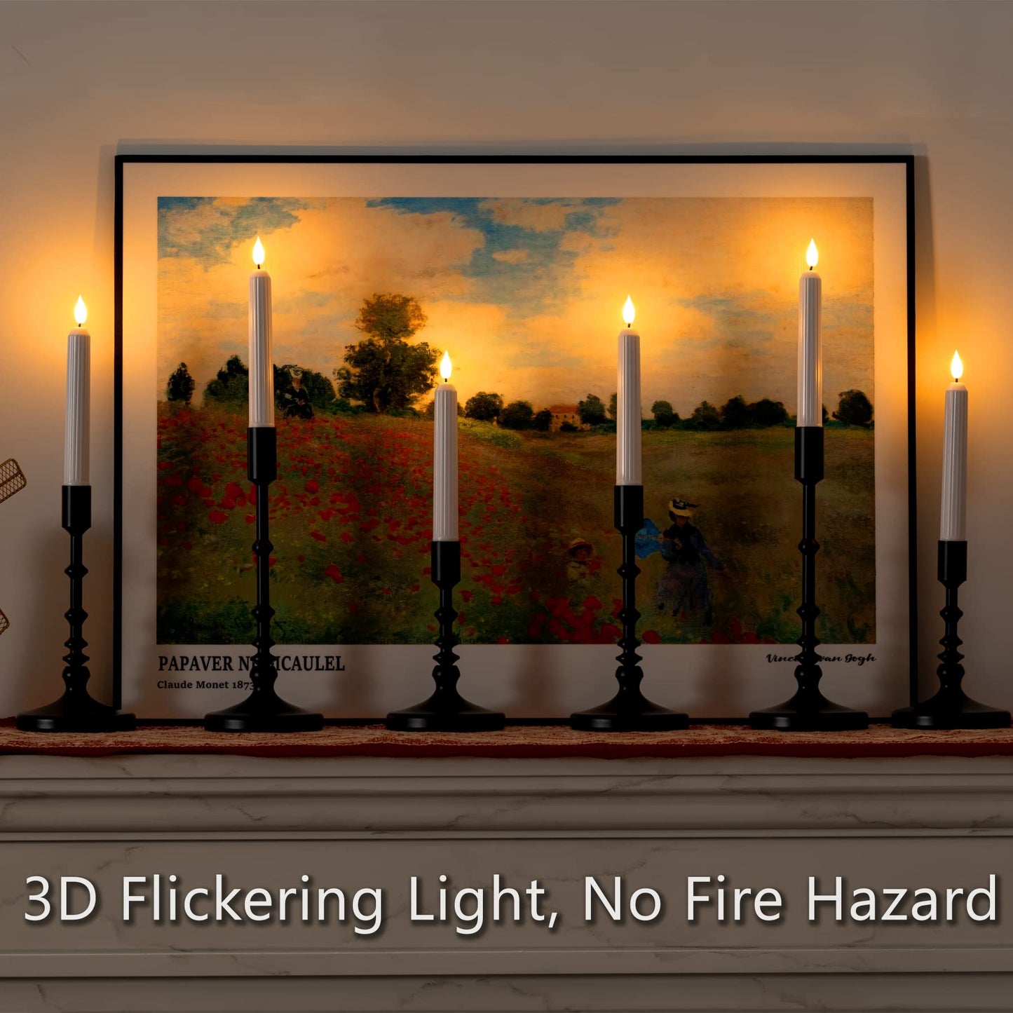 5plots White Flameless Taper Candles with Remote, Timer, Roman Column Led Taper Candles Battery Operated, Led Candlesticks with 3D Flame, Floating Flickering Candles for Halloween Christmas Decor
