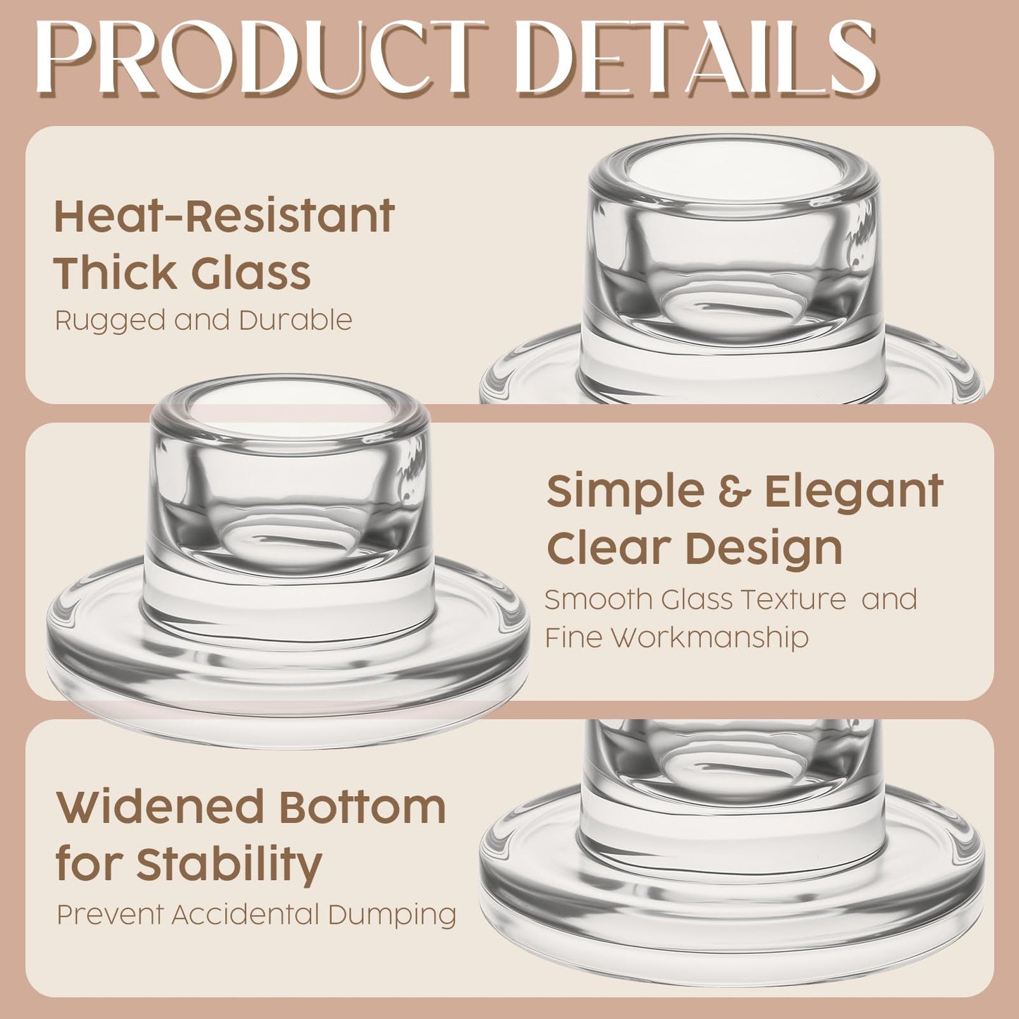 30 Pcs Glass Taper Candle Holders Candlestick Holders Clear Short Tapered Candle Holder Bulk, Elegant Glass Candle Sticks Set for Wedding Christmas Table Centerpiece Clear