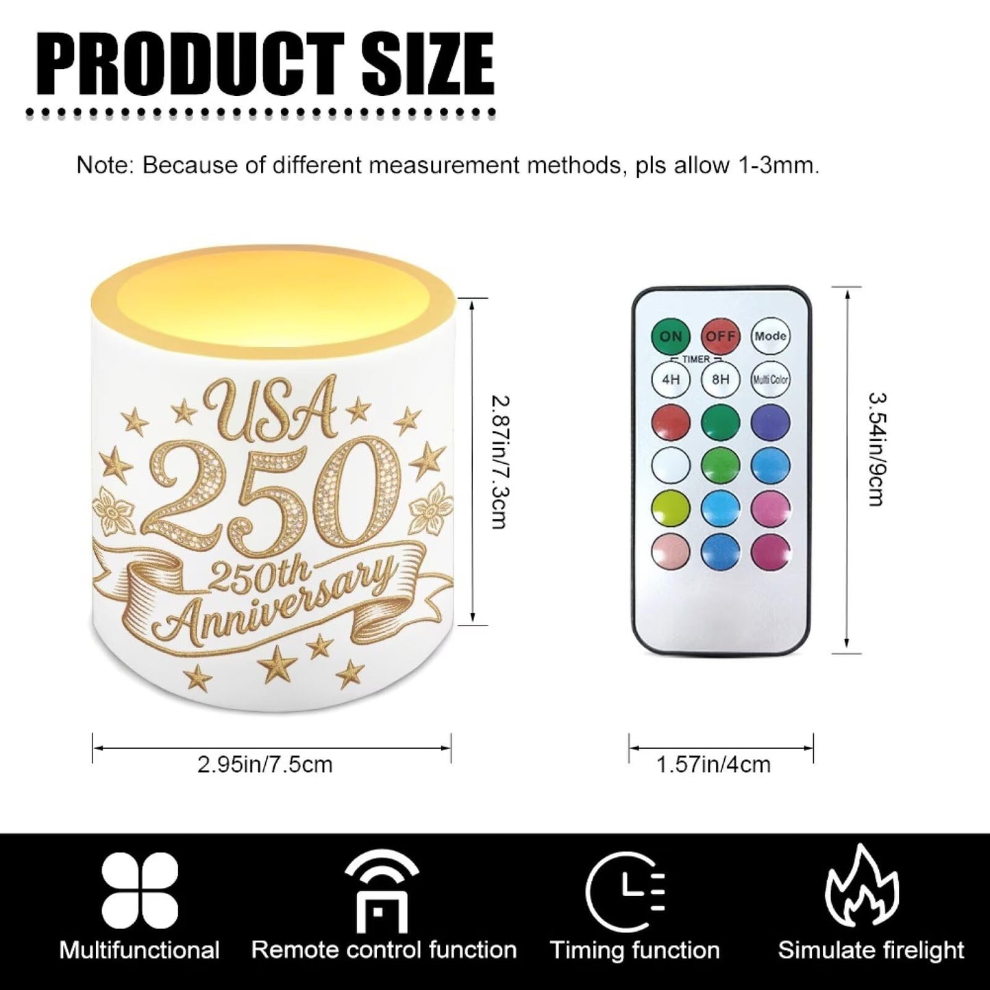 NETILGEN American 250th Anniversary Theme 4 Packs Flameless Candles LED Pillar Candles with Battery Operated Color Changing with Remote Control American Flag Eagle Print
