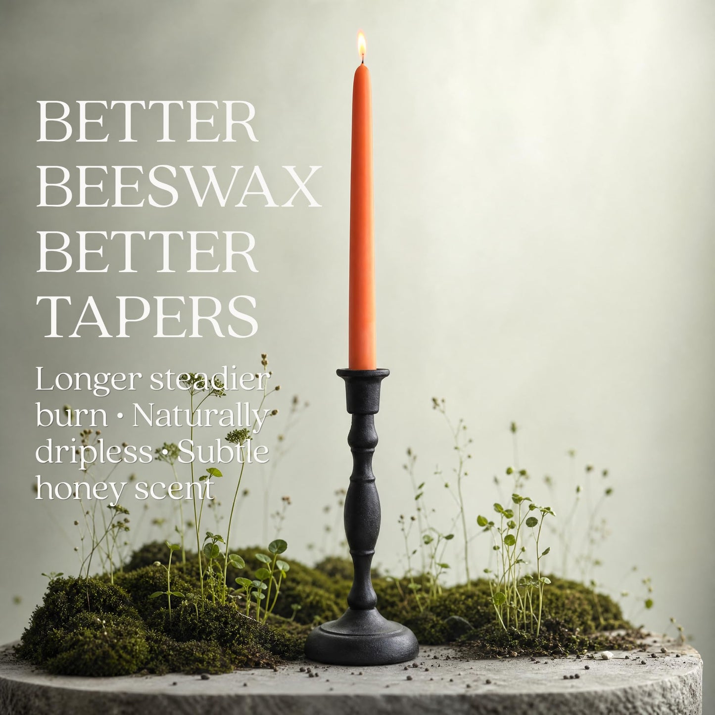 Bluecorn Beeswax Taper Candles, 100% Pure Natural Bees Wax, Pair of 12 Inch Orange Tapered Candlesticks, Clean Burning & Dripless, Fragrance Free, Long Lasting, Home Decor, American Made, 1 Count
