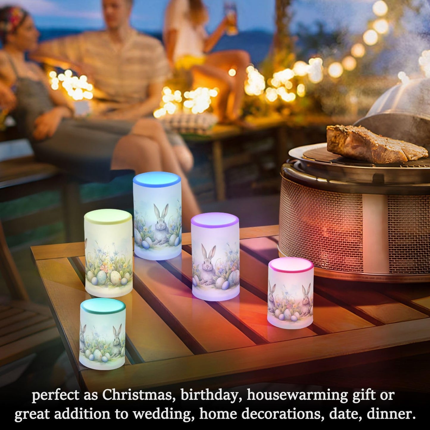 zyrtty 2 Pack Plastic Flameless Candles Easter Rabbit Colorful Eggs Bunny Watercolor Flower Battery Operated with Remote and Timer Real Wax LED Flickering Pillar Candles Set Window Christmas Holiday D