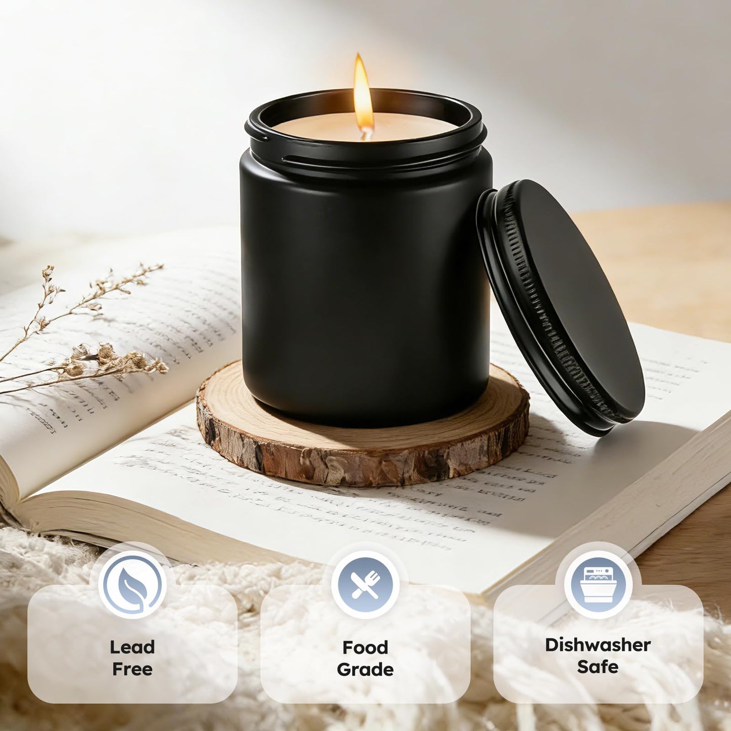 Tecohouse 8oz Black Glass Jars with Lids, 30 Pack Candle Jars with Blank Labels, 250g Wide Mouth | Lotion Container for Sample, Cream, Lotion, Honey, Powder, Jelly | Home & Beauty