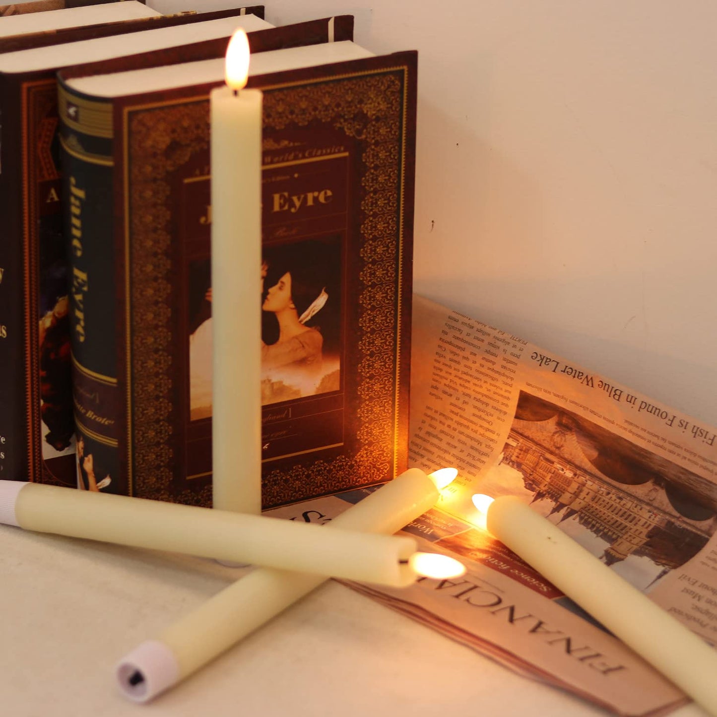 GenSwin LED Taper Candles Flickering with Remote Timer, Battery Operated Taper Flameless Candles with 3D Wick Real Wax Window Candlesticks Pack of 2 for Home Wedding Decor(Ivory, 0.78 x 9.64 Inch)