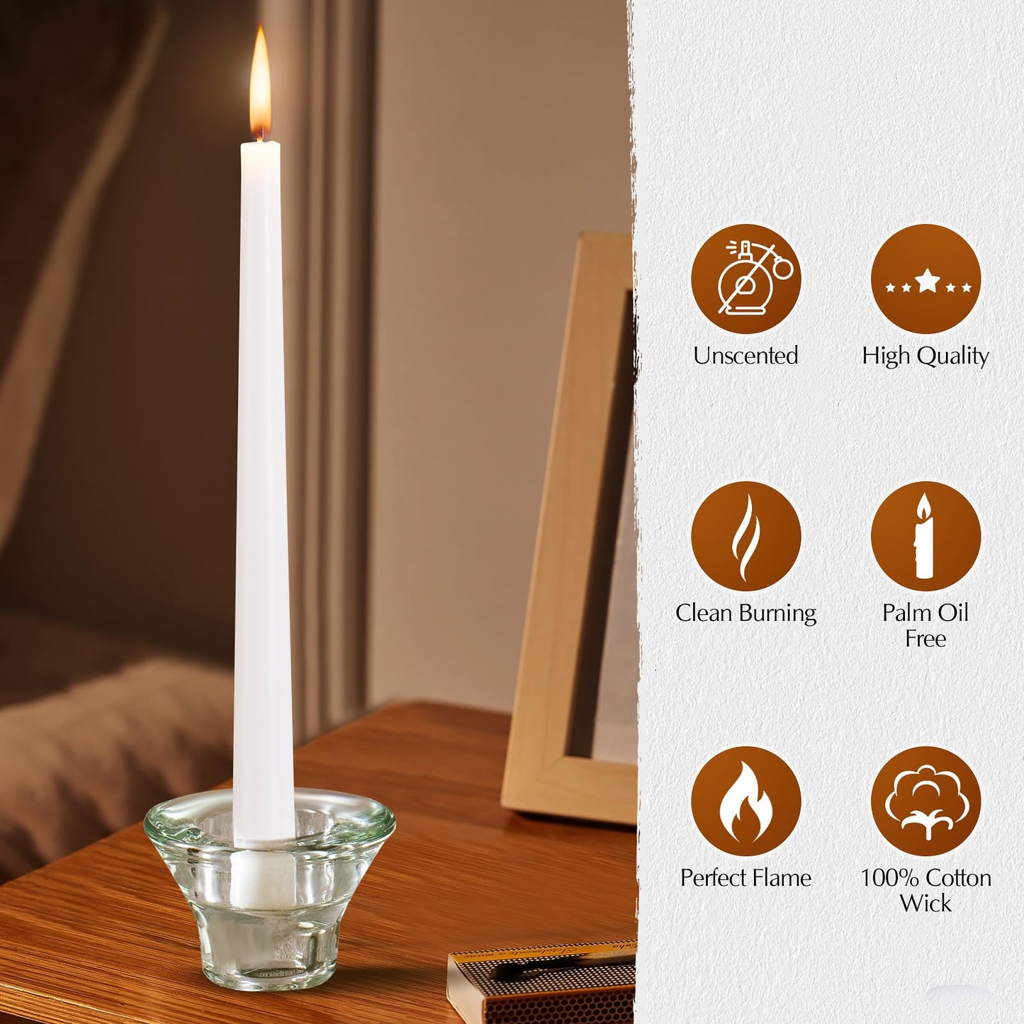 Pandaing 36 Pack White Taper Candles, 6-7 Hours Burn Time, Unscented and Smokeless, 4/5 x 10 Inch Dinner Candle Set for Household, Wedding, Party and Home Décor Candlesticks