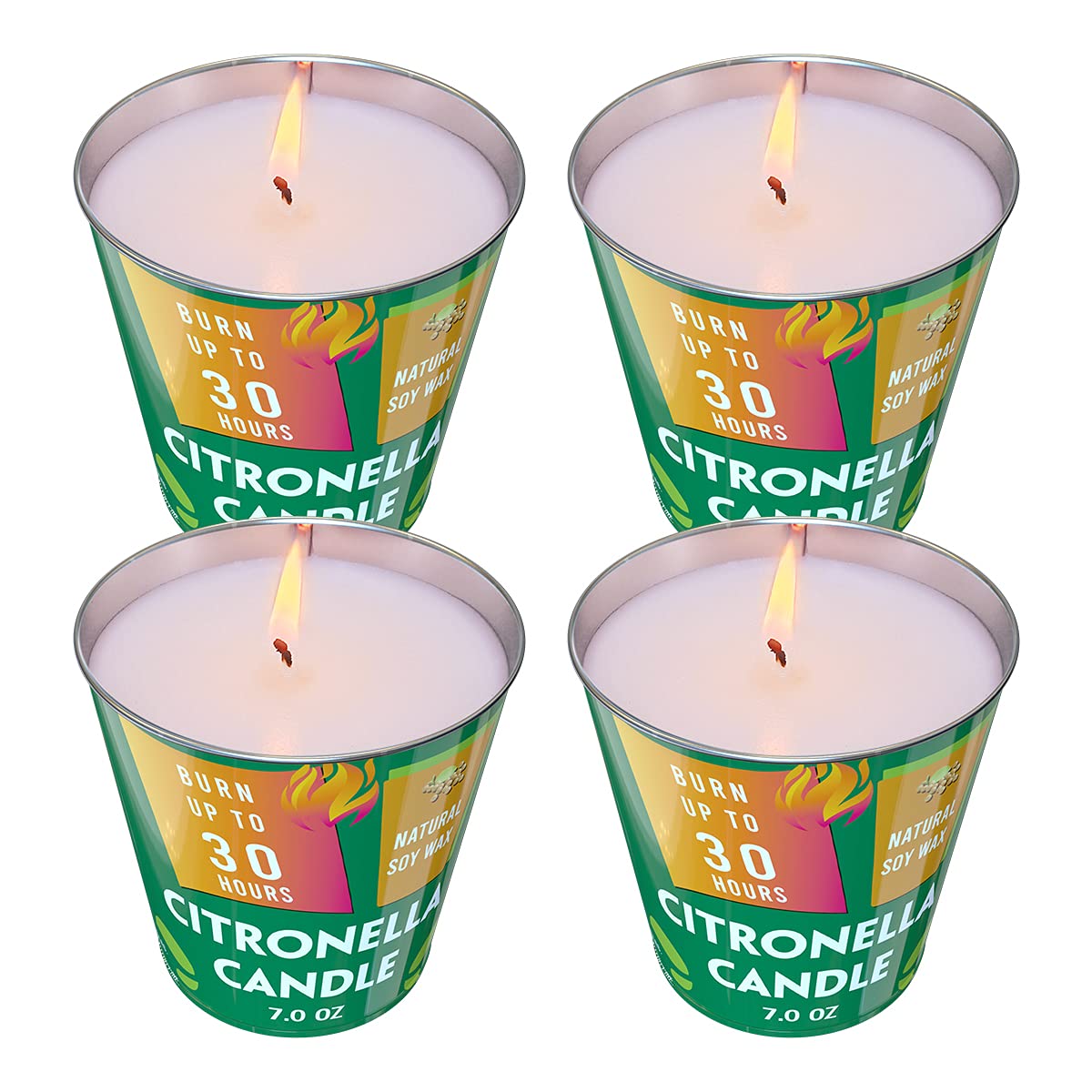 Patio Citronella Candles Outdoor, 4 Packs Natural Soy Wax Fly Off Candles for Summer Porch Home Outside Camping Picnic,120 Hours Burn