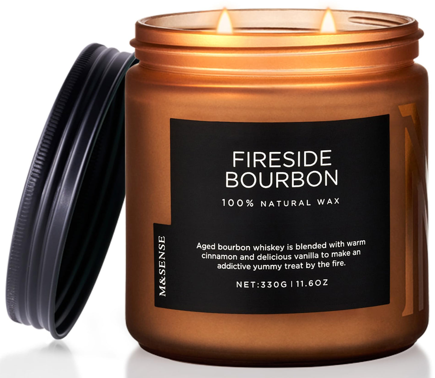 M&SENSE Fireside Bourbon Candles Home Scented, Non Toxic Soy Wax 11.6oz 70 Hours Long Clean Burning, 2 Wick Campfire Candle Cozy Winter Home Decor, Housewarming Gifts for Women Men