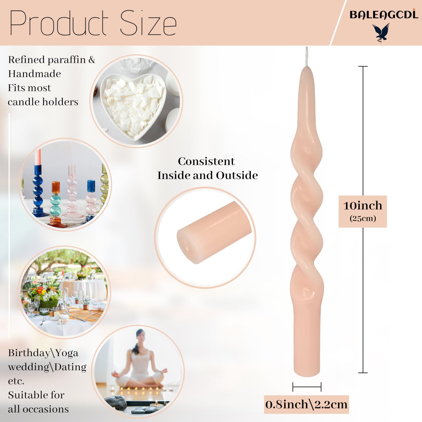BALEAGCDL Unscented Twisted Taper Candle Gradient Orange Spiral Candlesticks 10 Inch Handmade Smokeless Dinner Long Candles Set for Holiday Wedding Party Gift Home Decoration