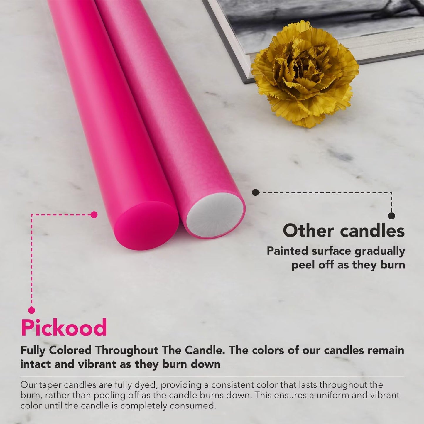 Pickood 12-Inch Tall Dripless Taper Candles Set of 4 - Hot Pink Tapered Candles, Perfect for Spring - Smokeless, Unscented, Long Burning - Hand Poured, Colored Tall Candlesticks - neon Pink