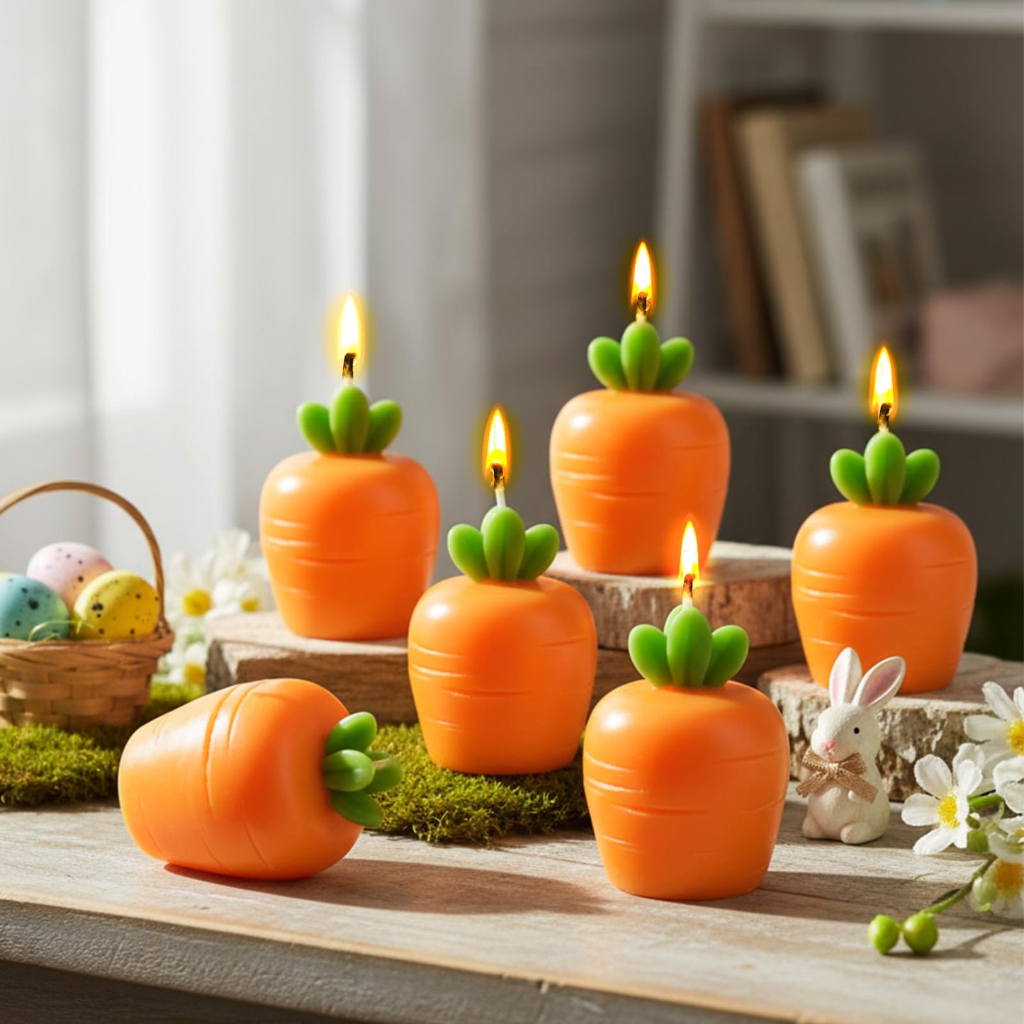 6 Pcs Carrot Candle Summer Decoration for Home Spring Table Decoration Carrot Tealight Scented Vegetable Soy Candle Basket Stuffer Spring Party Carrots Birthday Gift Table Centerpiece