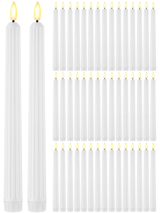 Funtery 48 Pcs Flameless LED Taper Candles Battery Operated Candles Bulk Realistic LED Candlesticks Flickering for Wedding Church Graduation Party Home Decor(White,Romantic Style)