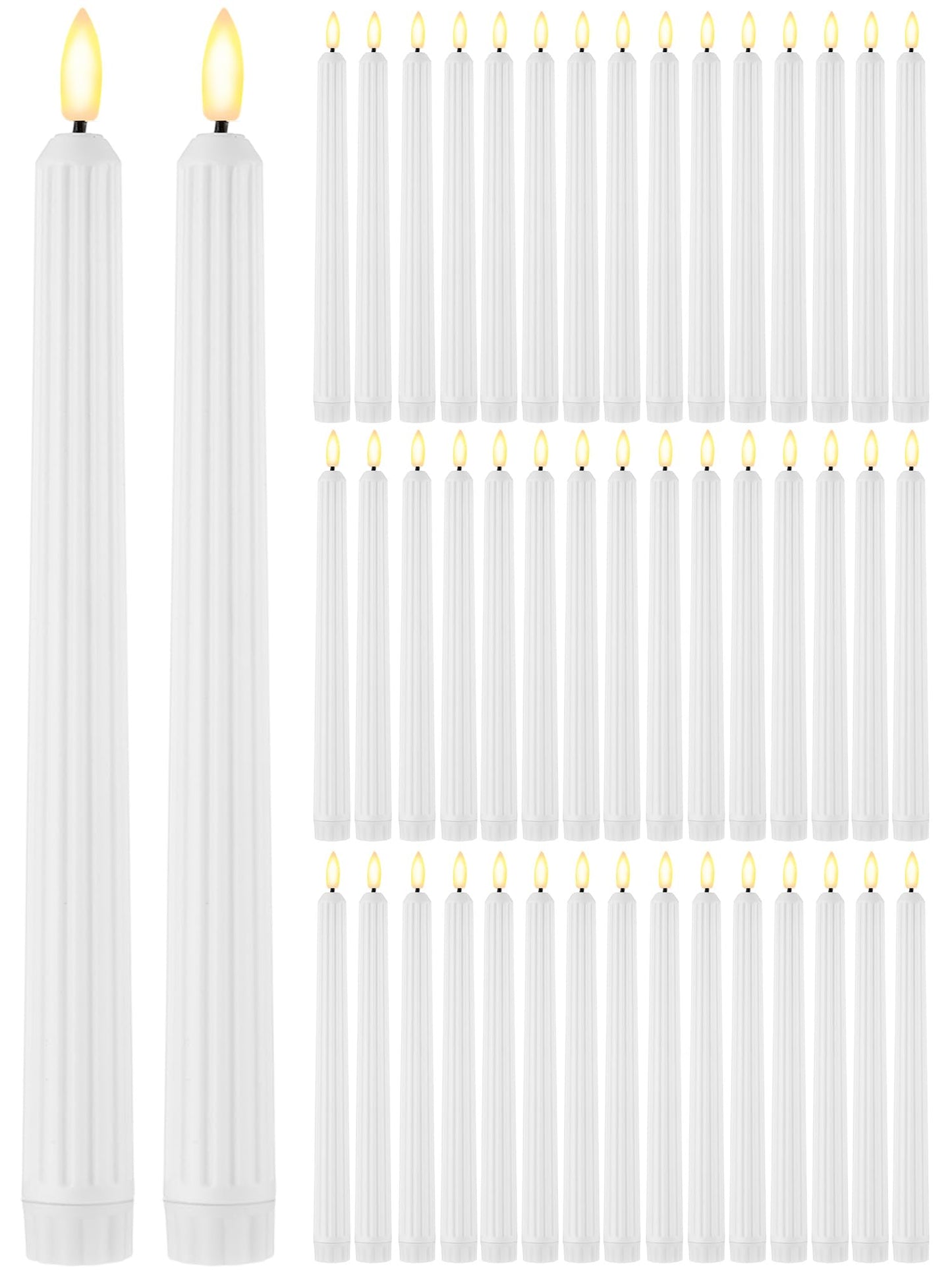 Treela 72 Pcs Flameless LED Taper Candles Battery Operated Candles Bulk 11 Inch Flickering Fake Candlesticks with Warm Light for Valentines Day Church Wedding Party Battery Not Included(Fluted,White)