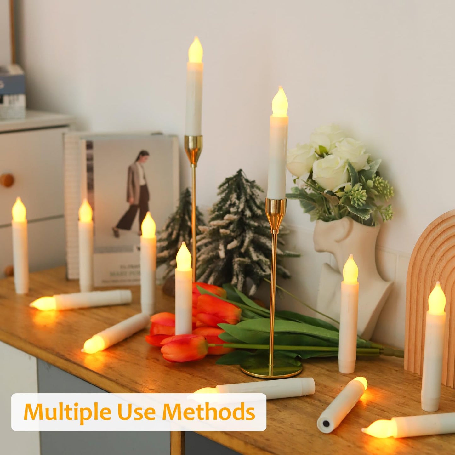 MUMCHASI Flameless Candles with Remote, Battery Operated Candlesticks, Led Taper Candles with Timer, Flickering Electric Candleslights for Home Party Christmas Decor H: 6 inches 12 Packs