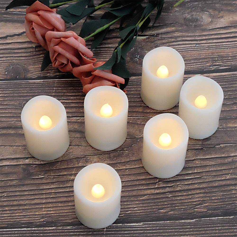 DRomance Flameless Flickering LED Votive Candles with Remote, Battery Operated TeaLights Battery Included,Warm White Light 1.5 x 2 inch Set of 6 for Christmas Decoration