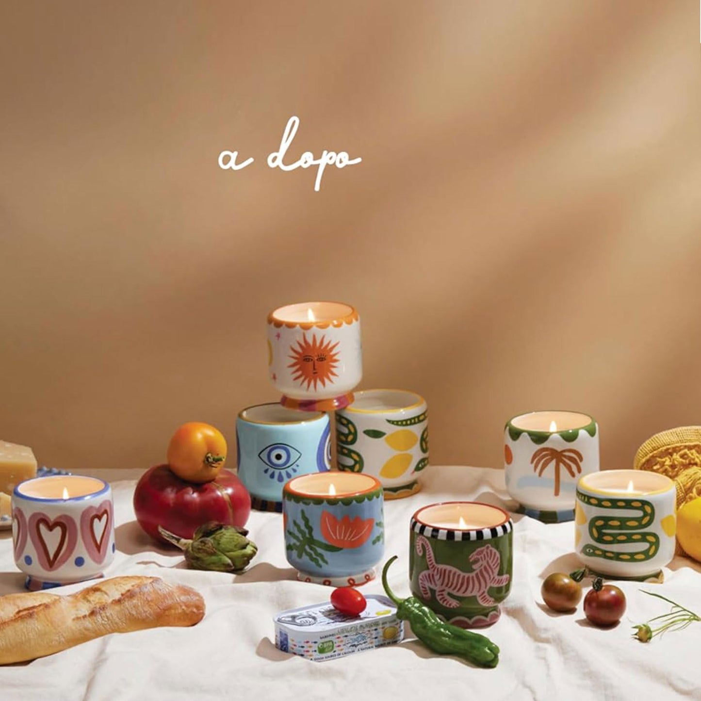 Paddywax Scented Candles Dopo Hand-Painted Ceramic Luxury Artisan Candle, 8-Ounce, Coconut & Amber