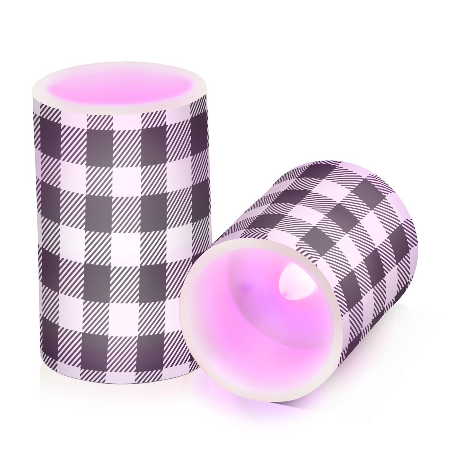 BOENLE Flickering Flameless Candles, Black White Buffalo Plaid LED Candles with Remote Timer, Set of 2 Battery Operated Candle for Valentine Wedding Birthday