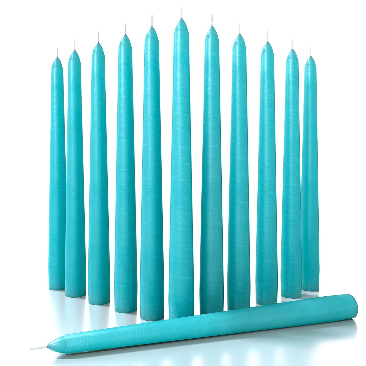 CANDWAX 10 inch Taper Candles Set of 12 - Dripless Taper Candles and Unscented Candlesticks - Perfect for Dinner or Wedding - Turquoise Candle