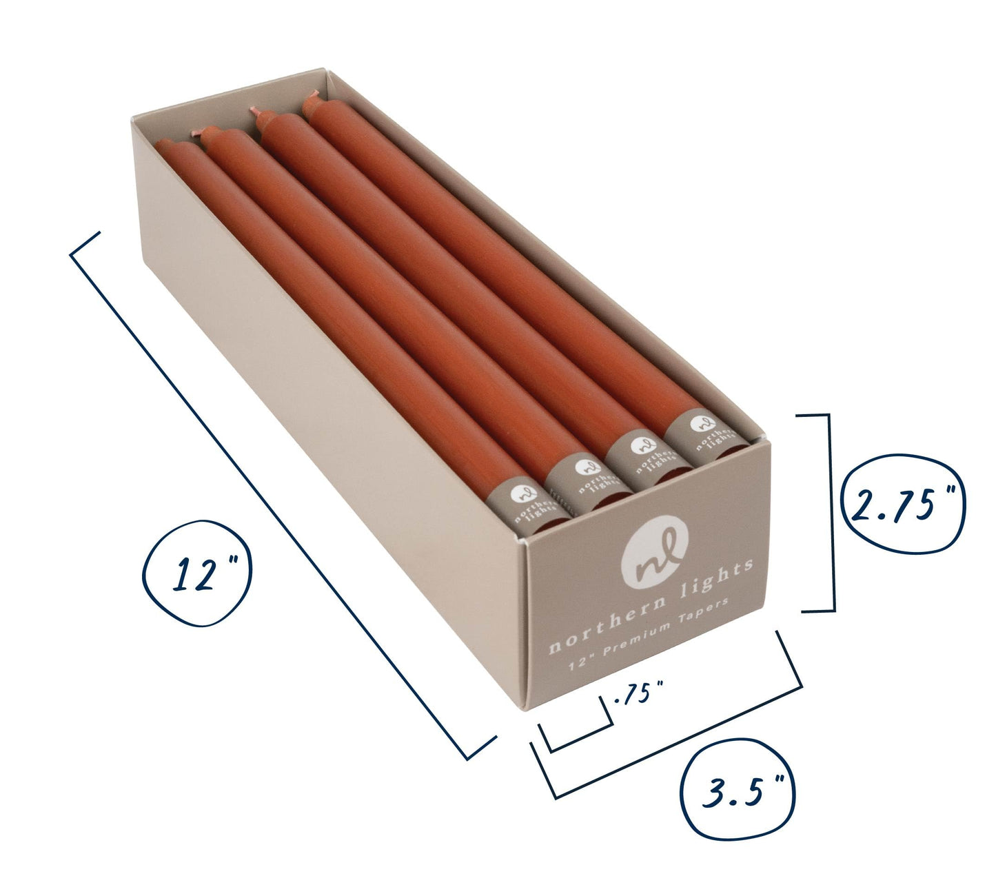 Northern Lights Candles - 12" 12pk Tapers - Terra Cotta - 72799