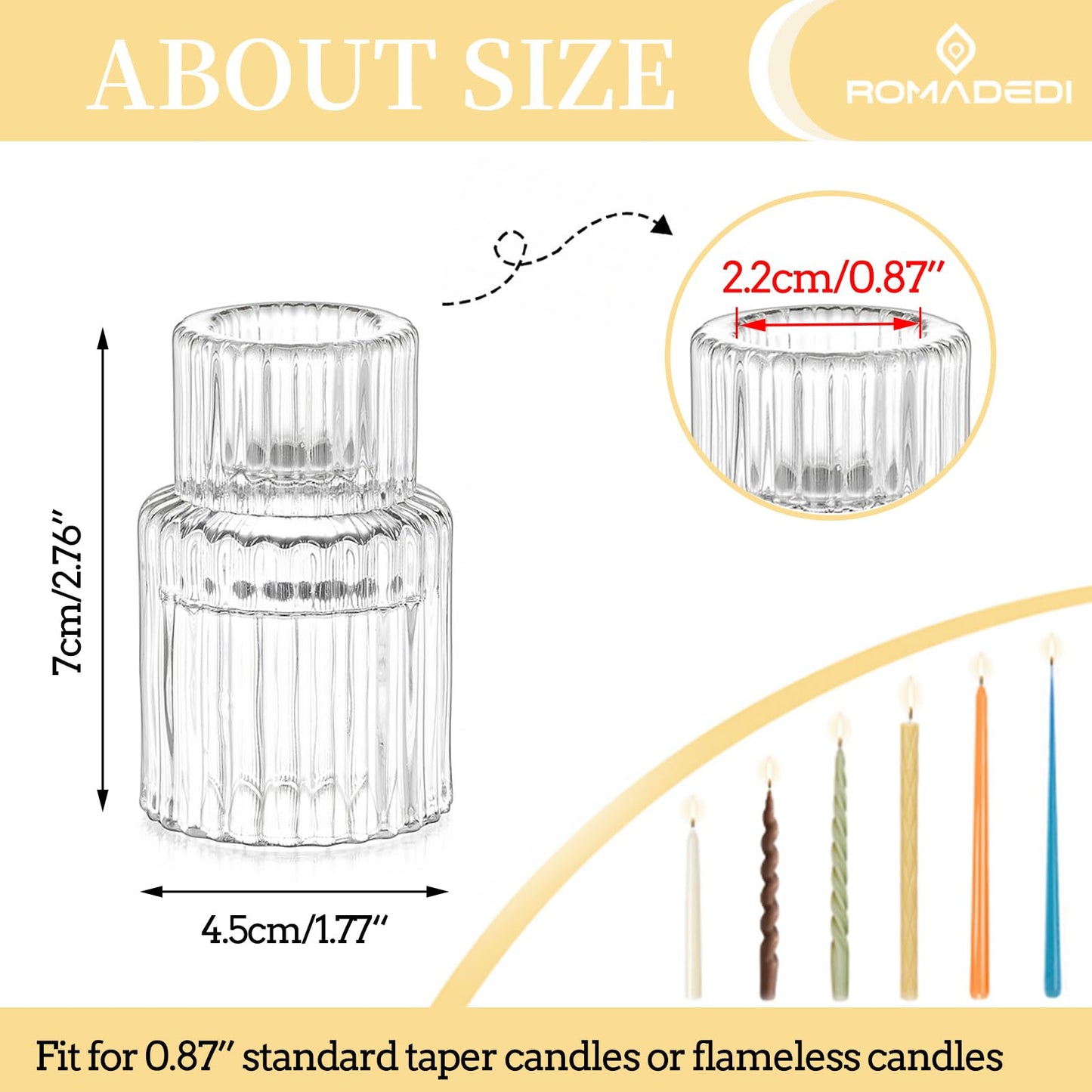 Romadedi Glass Candle Holder for Candlestick - 10Pcs Clear Small Tapered Candle Holder Wedding Decor Table Centerpiece Bulk for Candle Sticks Christmas Party Living Room Dinner Advent
