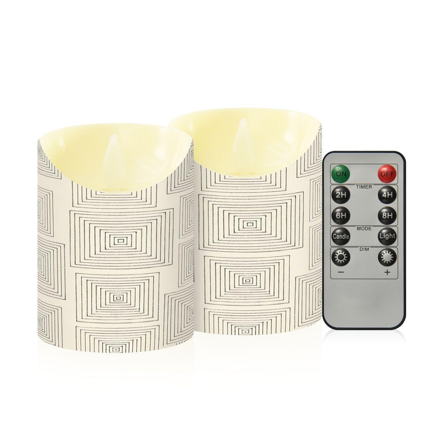 Gravopti Square Lines 2 Pack Flameless LED Pillar Candles with Remote & Timer, Battery Operated, Flickering Wax Candle for Wedding, Romantic Home & Party Decor