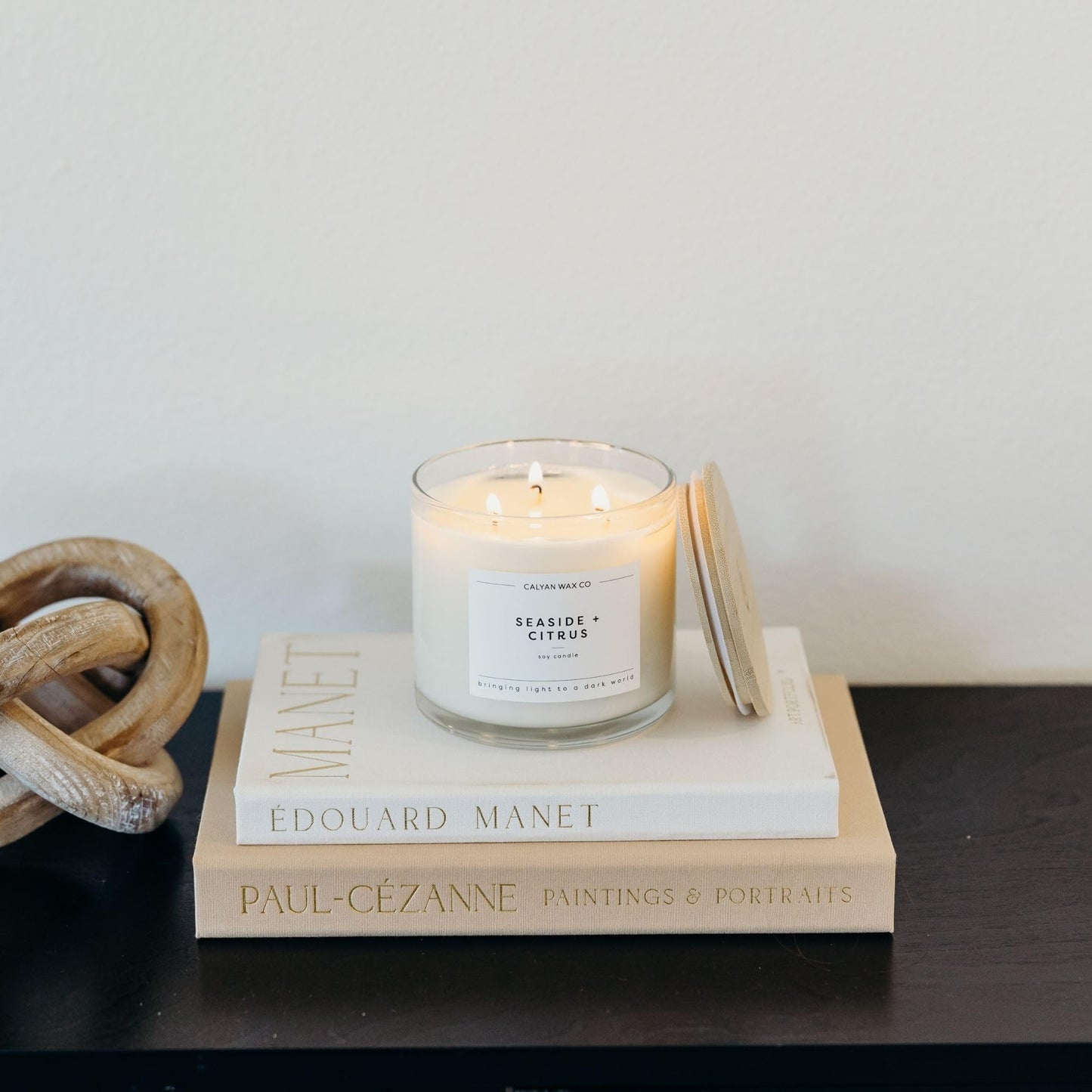 Calyan Wax Co. Seaside & Citrus 3 Wick Scented Candle - 43 Hour Burn - Luxury 3 Wick Soy Candles - Clean Soy Wax Candles - Long Lasting Large Glass Jar Candle for Home - 14.9oz