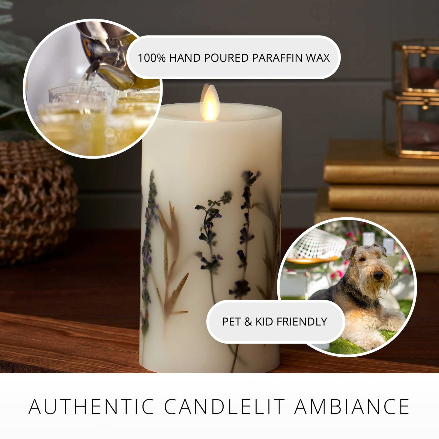 Luminara Realistic Artificial Moving Flame Pillar Candle with Lavender & Rosemary Inclusion - Moving Flame LED Battery Operated Lights - Remote Ready - Remote Sold Separately - 3.25" x 6.5"