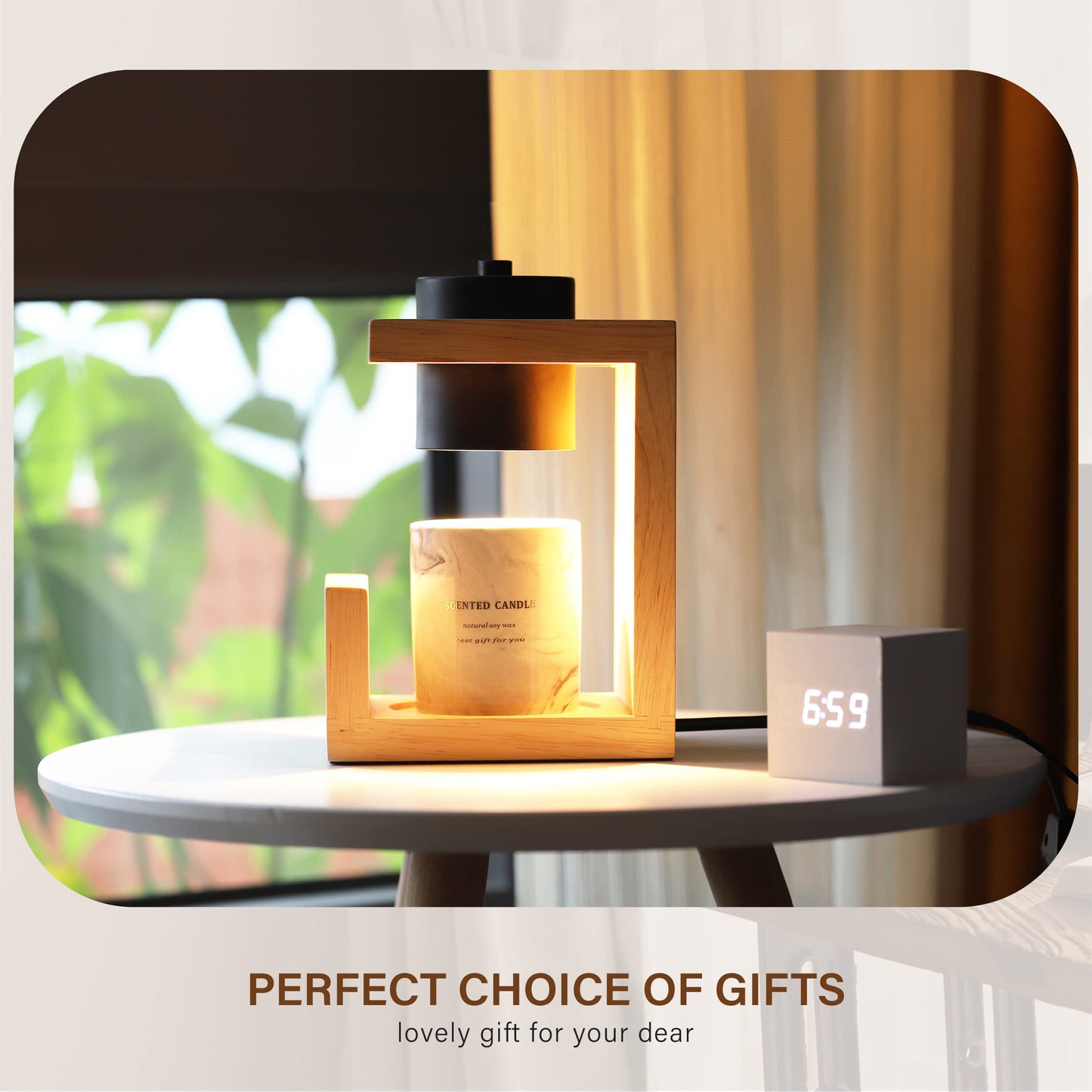 AIKUT Candle Warmer Lamp, with 2 Bulbs,Timer & Dimmer,Simple Natural Wood,Compatible Up to 4.5 inch Candles,for Home Scented and Décor，110-120V (Wood)