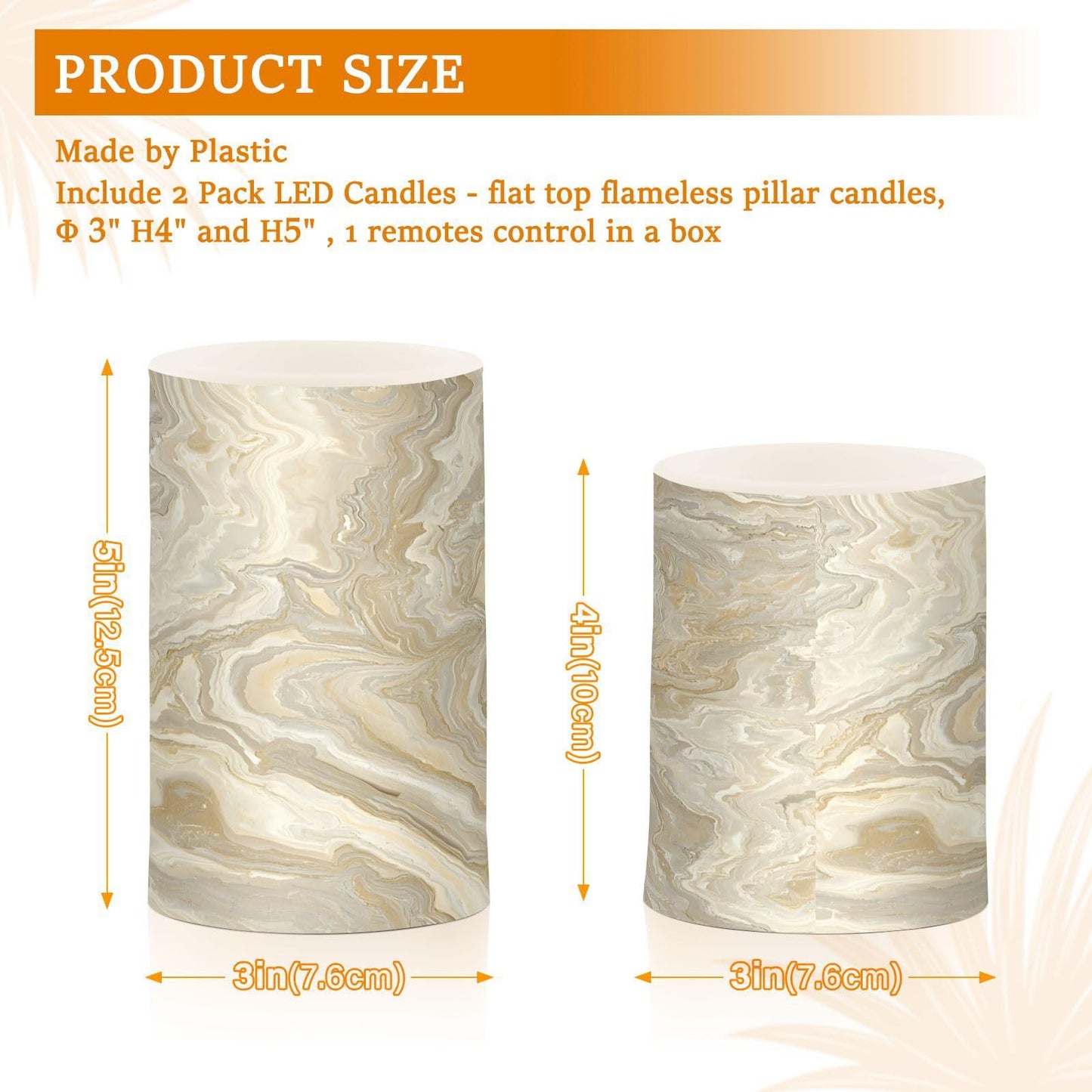 BOENLE Flickering Flameless Candles, Gold Tile Marble LED Candles with Remote Timer, Set of 2 Battery Operated Candle for Valentine Wedding Birthday