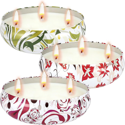 Citronella Candles Outdoor 3 Pack, Large 3-Wick Citronella Candle for Patio, Natural Soy Wax, 240 Hours Long Burn Time for Backyard, Deck, Garden, Camping - 12 oz Each (36 oz Total)