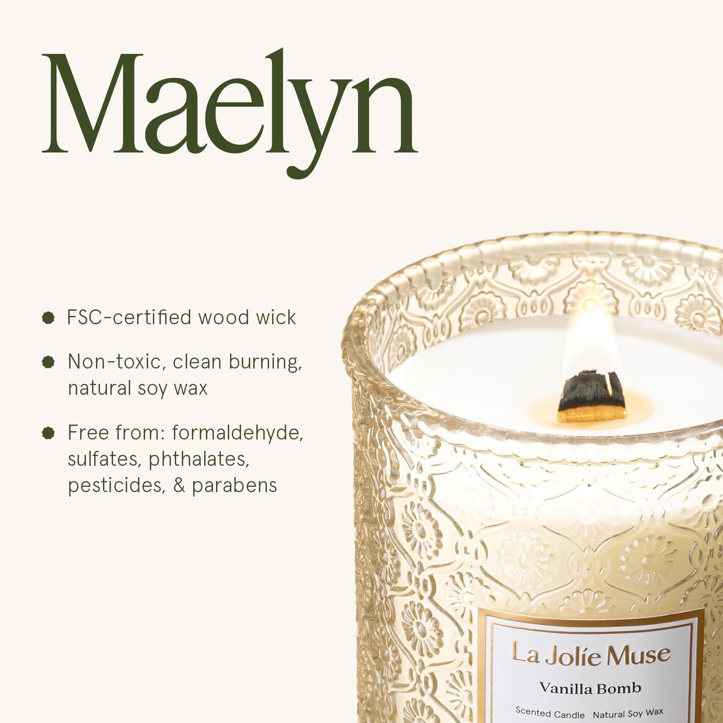 LA JOLIE MUSE Vanilla Bomb Candle| Vanilla, Lemon Zest & Patchouli |19 oz Large Wooden Wick | Natural Soy Wax | 90 Hours Clean Burn | Gift-Ready for Hosts | Seasonal Home Décor