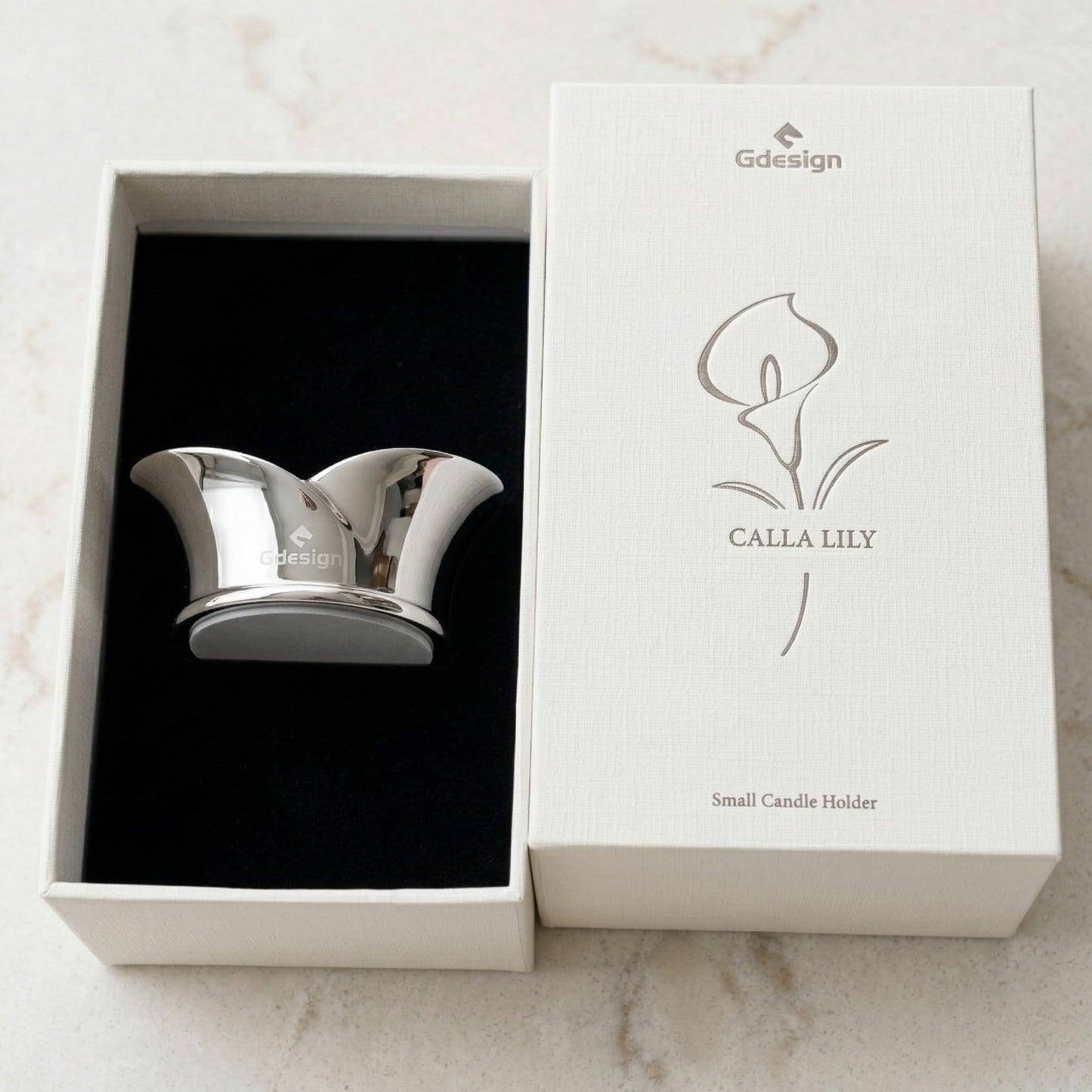 Gdesign Calla Lily Tealight Candle Holder - Polished Mirror Finish Stainless Steel - Modern Decorative Small Candle Stand for Dining Table, Restaurant, Wedding Centerpiece - Gift Box Included, 1.18" H