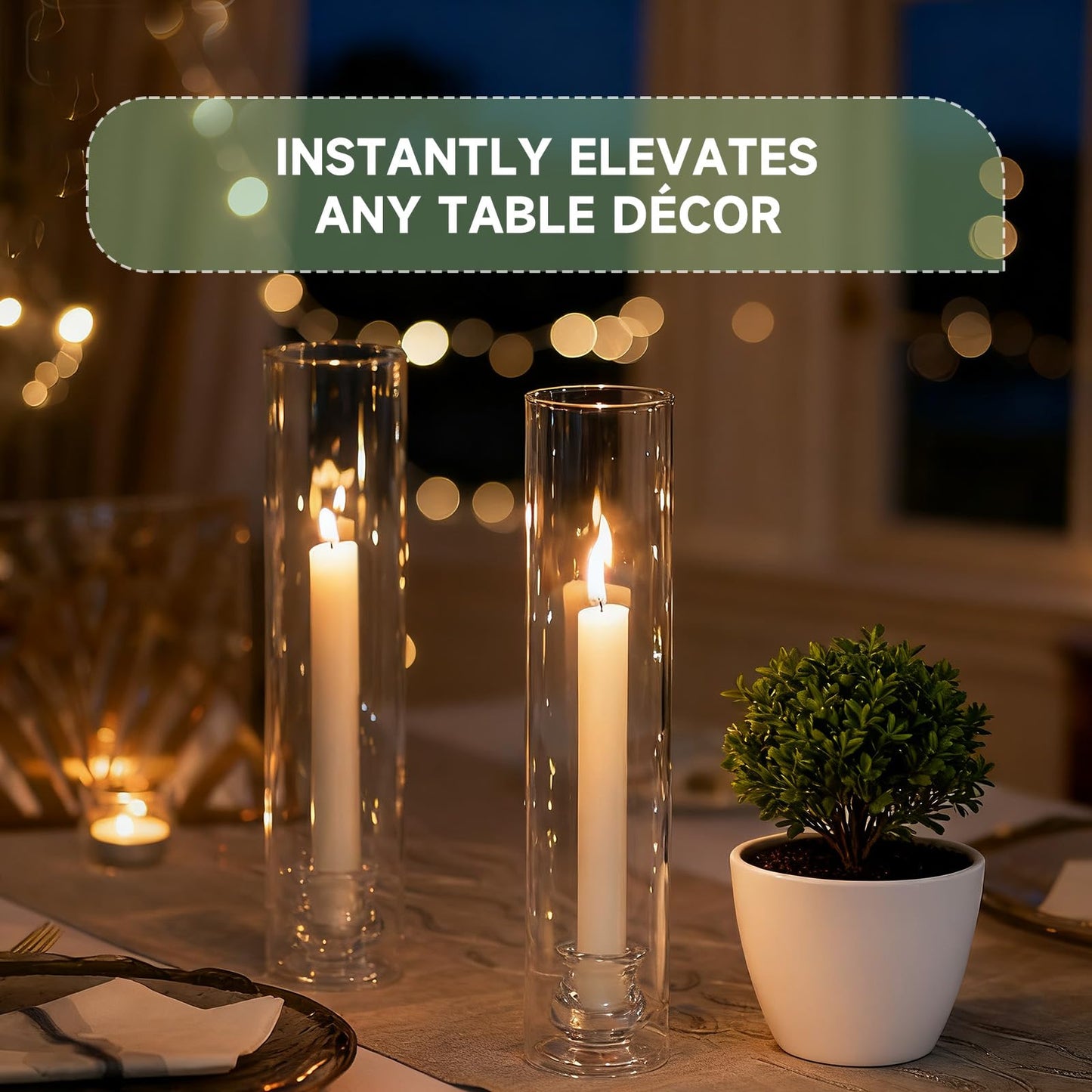 Glass Hurricane Candle Holders 10 Pack 12.6" Open Ended Candlestick Holder Tubes Clear Bottomless Cylinders Suitable for Taper LED Candles for Wedding Party Christmas Table Centerpiece Decor