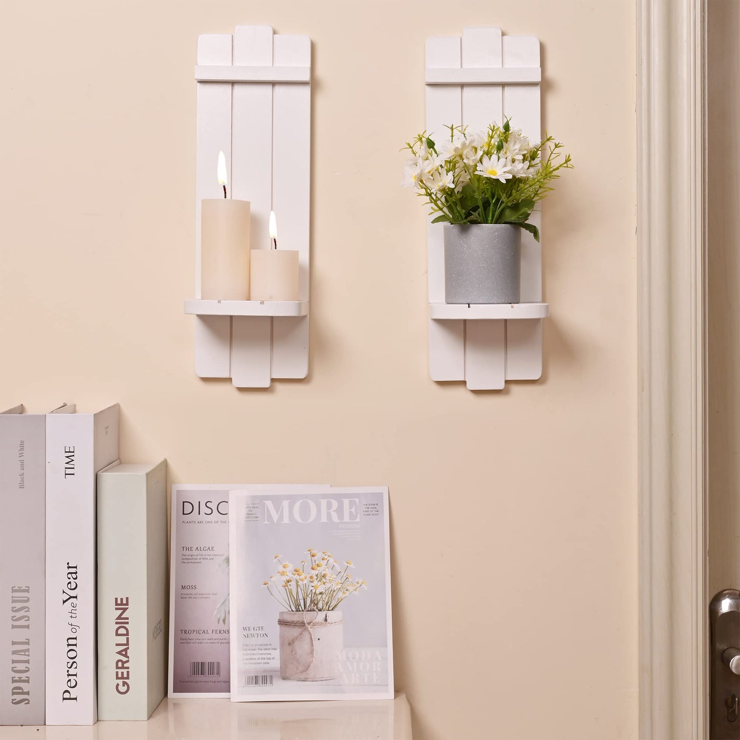 Yorkmills Sconces Wall Decor Set of 2, Candle Holder Rustic Home Farmhouse Art Floating Candle Sconces Shelf White Decorations for Living Room, Dining Room, Bedroom, Bathroom