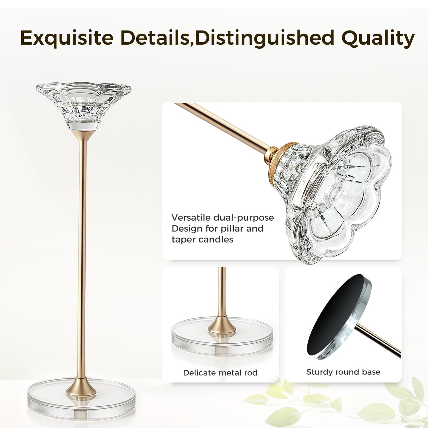 Maleoruigy Candlestick Holders, Crystal 2 in 1 Taper and Pillar Candle Holders, Set of 3 Clear Glass Candle Holder, Decorative Candle Holder Candelabra for Home Decor, Wedding, Party, Anniversary