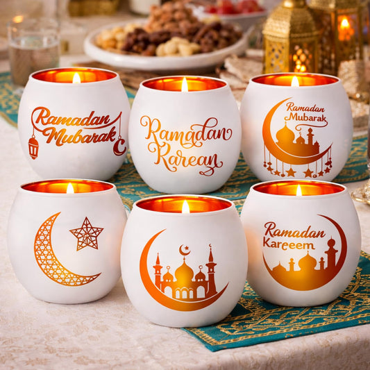 FoldTier 6 Pcs Ramadan Table Decor Ramadan Mubarak Candle Holders Glass Eid Mosque Decoration Votive Tealight Candle Holders for Muslim Gift Tabletop Centerpieces Islamic Party Home Decoration