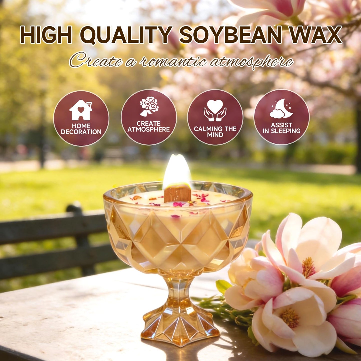 Joo Sko Diamond Bowl Shape Soy Wax Magnolia Scented Candle, Aromatherapy Jar Candles for Home Scented or As a Christmas Holiday Candle Gift for Your Lover(8.2OZ/60Hours Burning)
