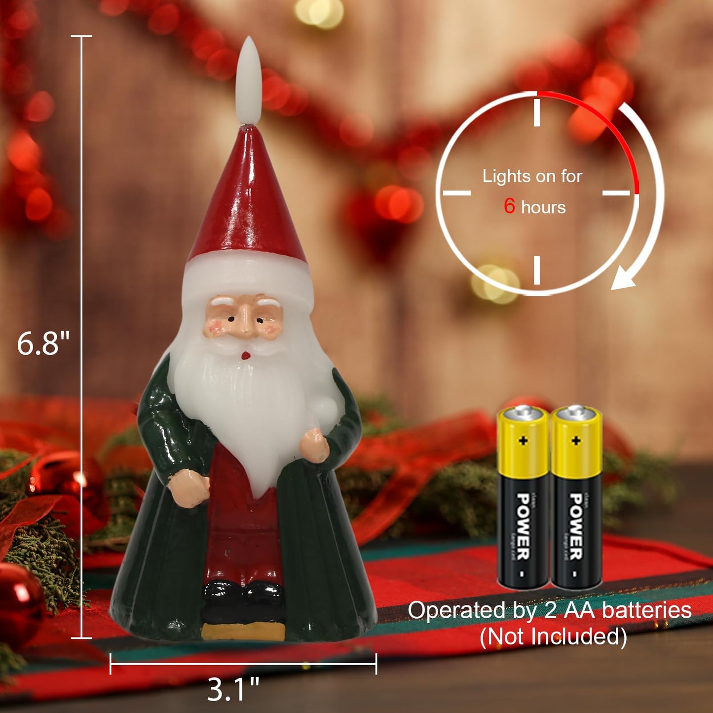 KunSwenn Santa Claus Christmas Flameless Candles with 6 Hour Timer, Christmas Candles Battery Operated Hand Carved LED Flickering Candle with 3D Wick for Home Holiday Xmas Decorations