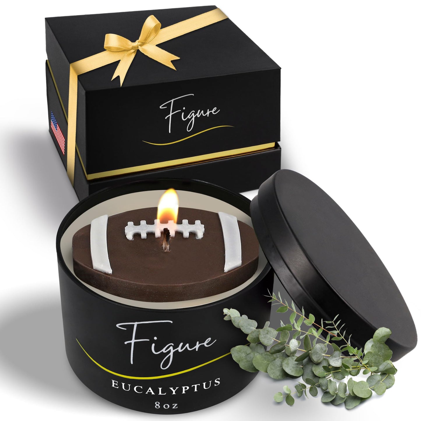 All-Natural Football Candle – Eucalyptus Scent | Hand-Poured in The USA | Beeswax & Soy Wax | Essential Oils | 100% Beeswax Wick | Premium Gift Box | Candle Gifts for Men & Women