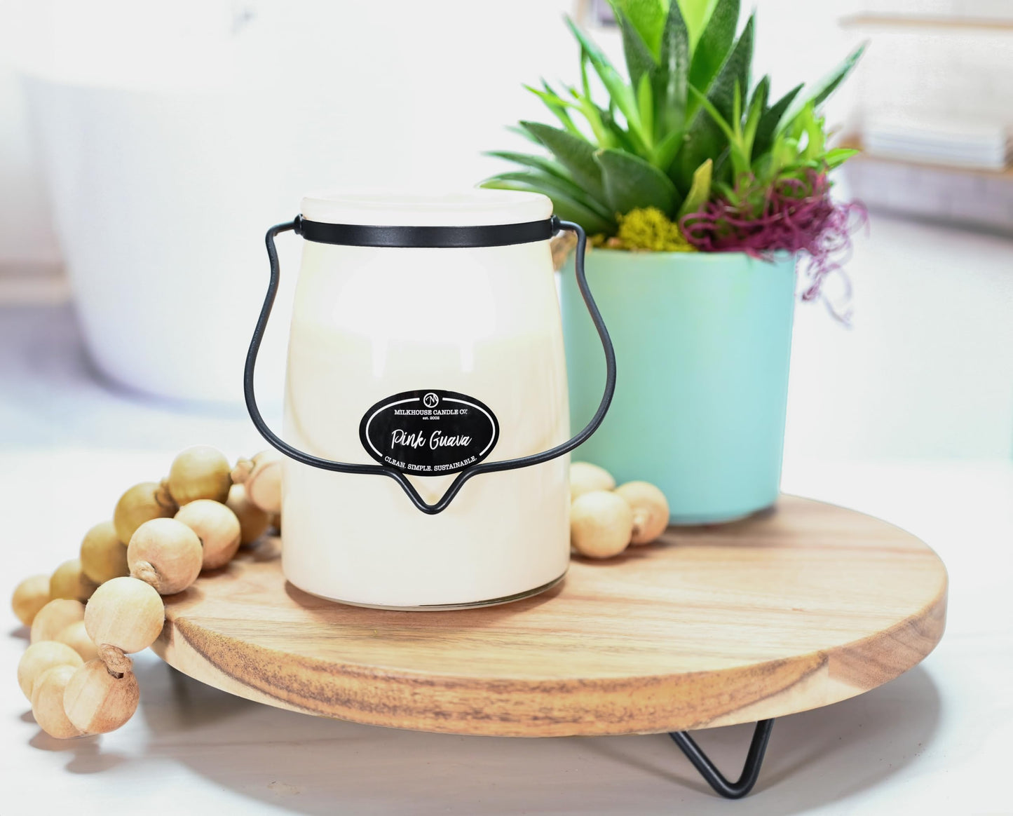 Milkhouse Candle Company Pink Guava Soy Candle - Summer Fruits | Citrus Sparkle | Freesia Scented - 22 oz Butter Jar with Lid, 120+ Hour Burn Time, Made in the USA