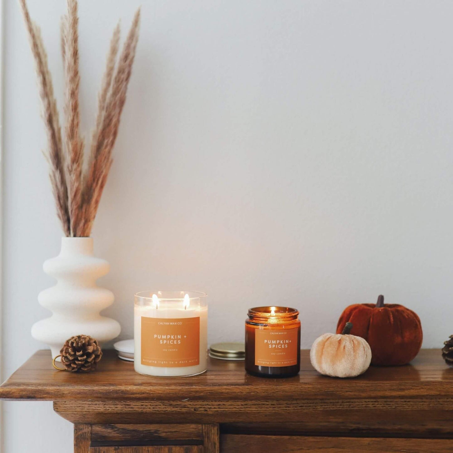 Calyan Wax Co. Pumpkin & Spices 2 Wick Scented Candle - 37 Hour Burn - Luxury Clean Soy Wax Candles - Long Lasting Large Glass Jar Candle for Home - 8.8oz