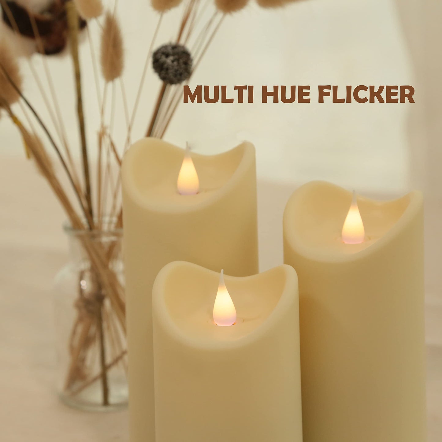 GiveU Outdoor Waterproof Flameless Candle with Moving Flame Flickering LED Candle, 10 Key Remote and Timer, Set of 3 Flameless Candle Ivory 2.75 Inch D Home Decorations