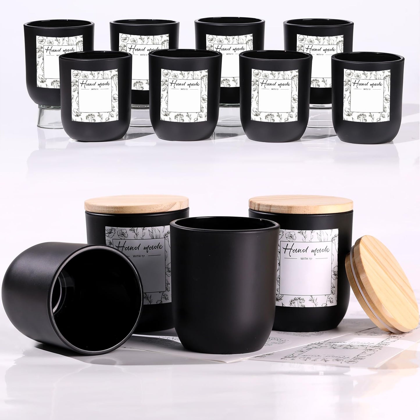 LETINE Matte Black Glass Candle Jars with Lids - 12 Pack, 8 oz Each, Perfect for DIY Candle Making & Storage