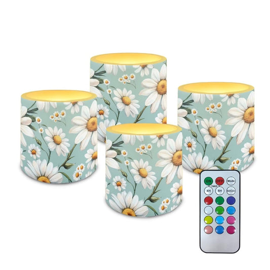 Cozeyat Daisy Garden LED Candles Set of 4 Battery Powered Flameless with Remote Timer Dancing Flame Waterproof for Home Beach Table Decoration