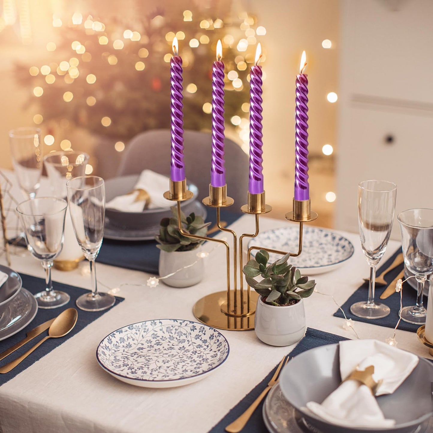 10 Inch Neon Purple Spiral Taper Candles Set for Dinner, Unscented Dripelss Candlesticks for Home Holiday Party Decoration