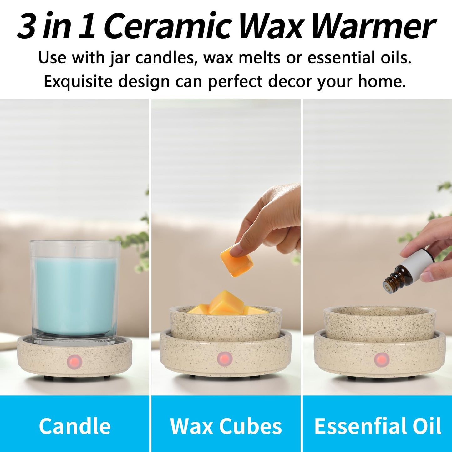 nawaza Ceramic Wax Melt Warmer Fragrance, 3 in1 Electric Candle Wax Warmer，Scented Wax Melt Wax Cubes Melter Fragrance Warmer for Home,Office,Gift (Beige)