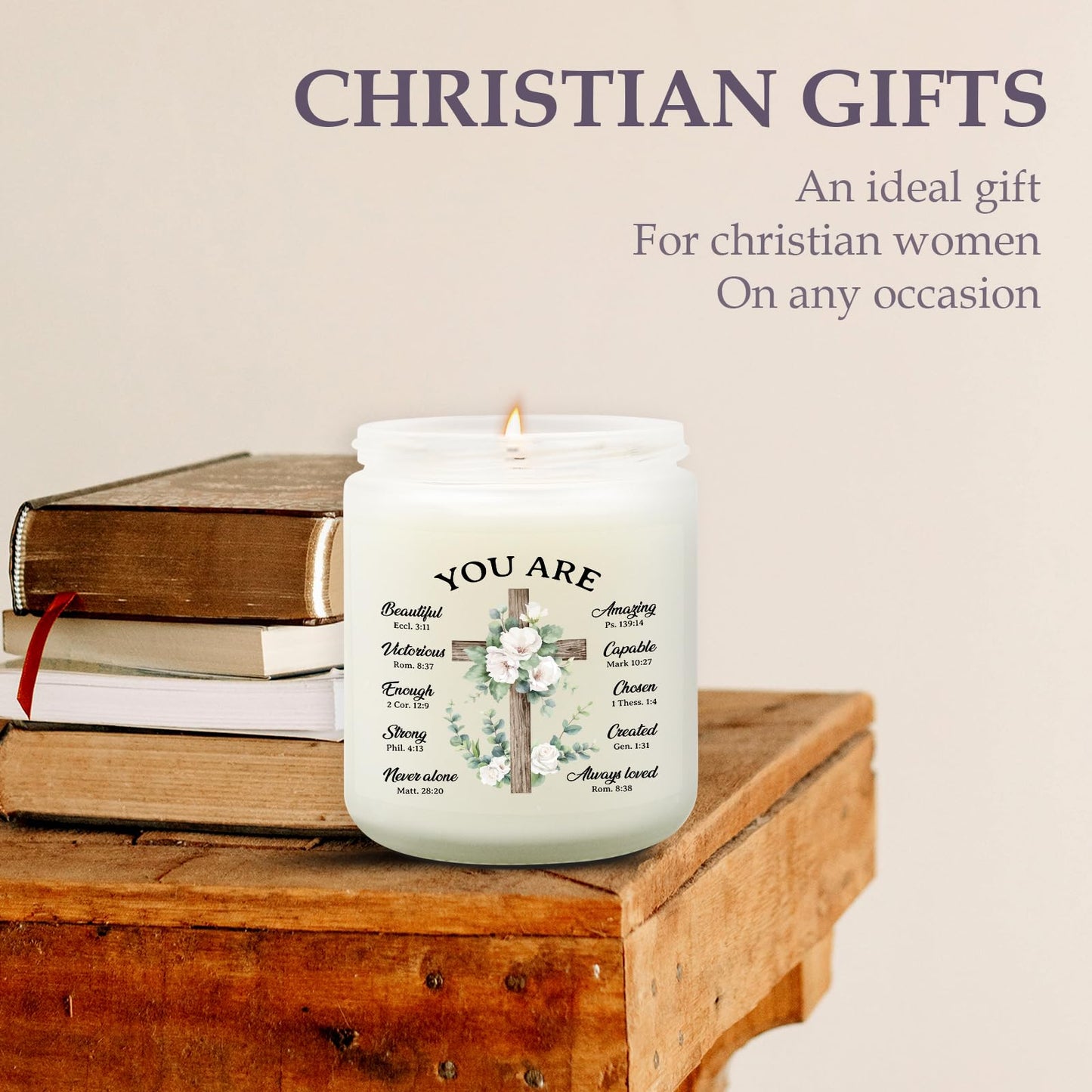 Goiicoln Bible Verse Candle, Faith Candles with Religious Messages, Religious Christian Gifts for Women Mom Sister Wife, Inspirational Gifts for Women, Baptism Gift for Girl Boy, Prayer Blessed Candle
