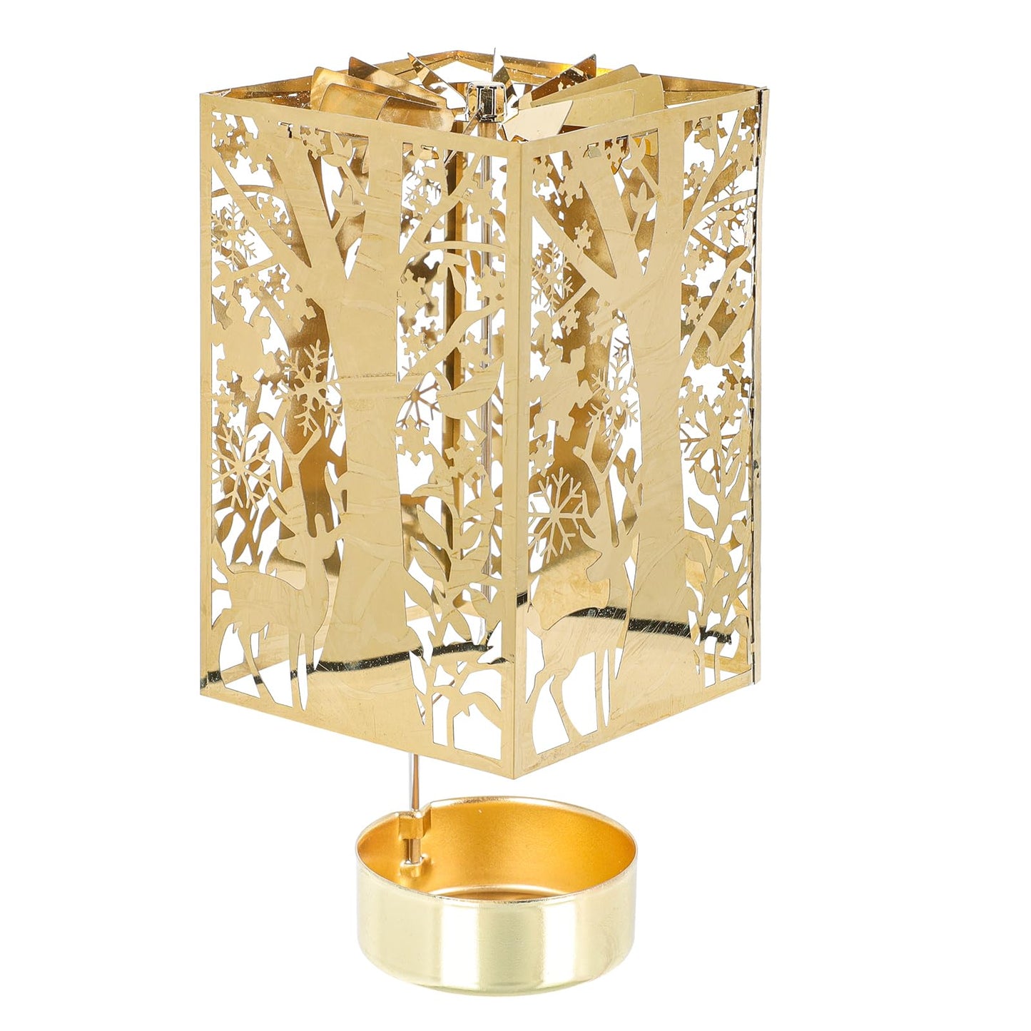 Beaupretty Rotating Candle Holder Christmas Carousel Spinning Candlestick Tealight Holder Romantic Candle Spinner for Holiday New Year Party Wedding Golden