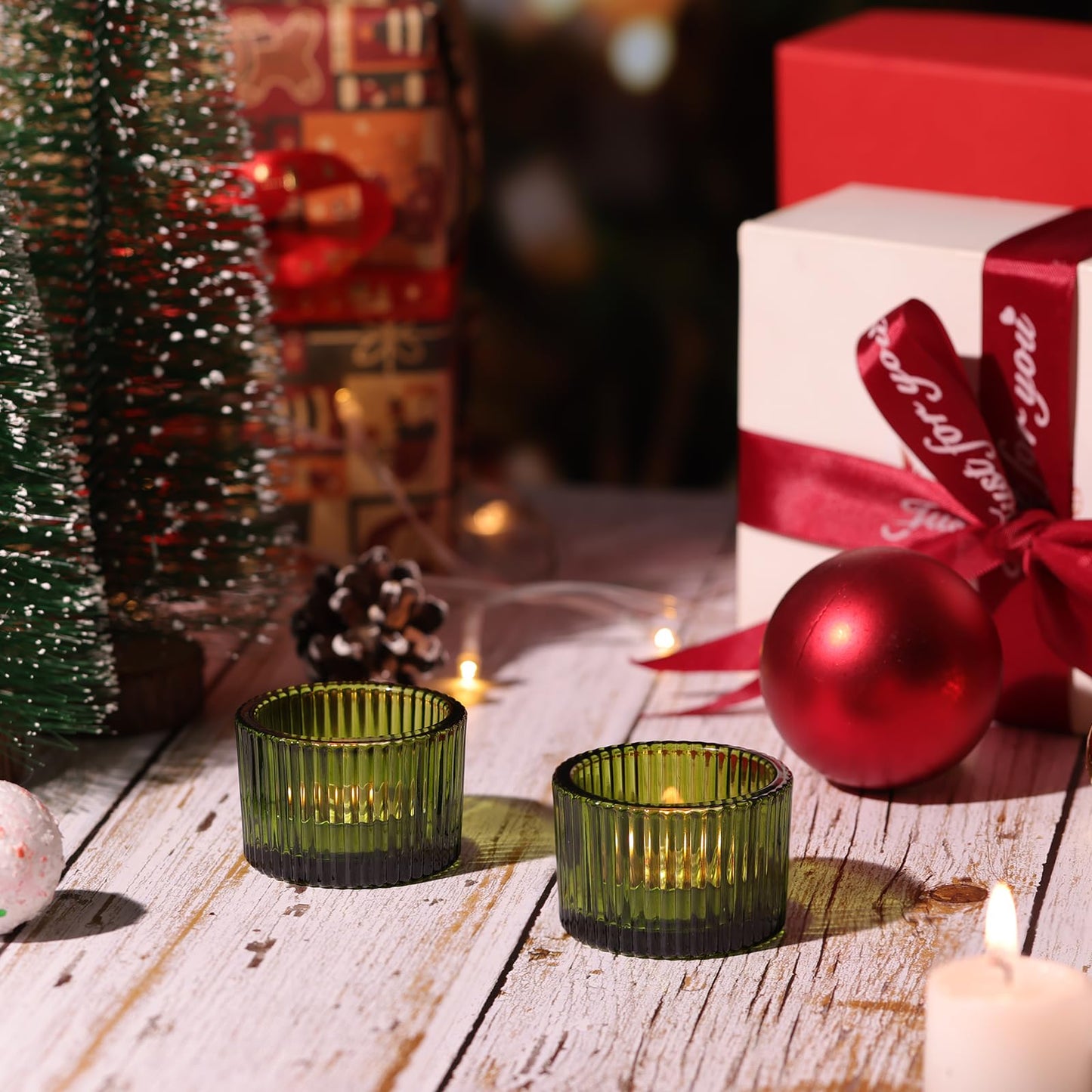 Lanttu Green Tealight Candle Holder Set of 12, Small Votive Candle Holders for Table Centerpiece,Glass Tea Light Candles Holder for Party&Home,Wedding Decor(2''Dia*1.4''H)